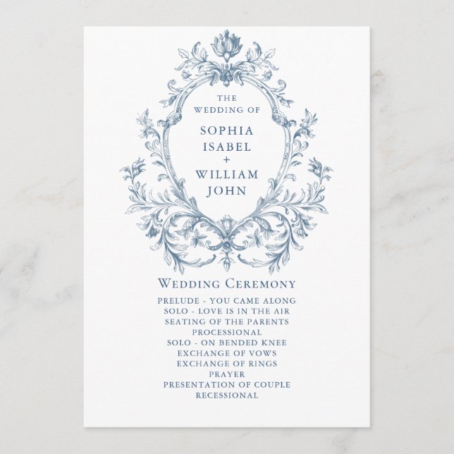 Victorian Ornate Grace Dusty Blue Wedding Ceremony Program (Front)