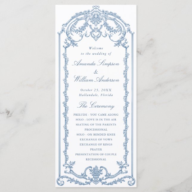 Victorian Ornate Grace Dusty Blue Wedding Ceremony Program (Front)