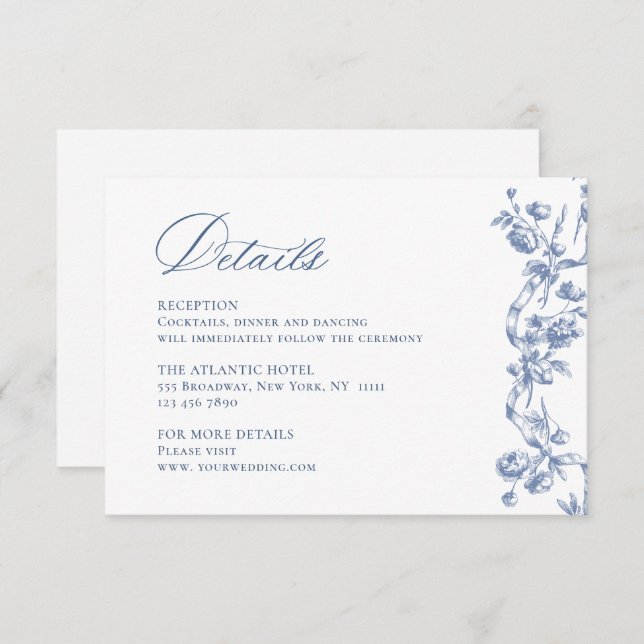 Victorian Ornate Grace Dusty Blue Wedding Details Enclosure Card (Front/Back)