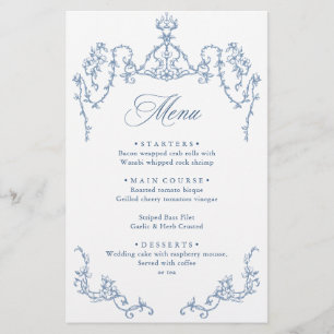 Victorian Ornate Grace Dusty Blue Wedding Menu