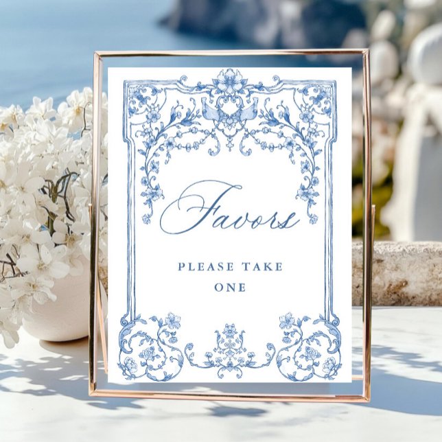 Victorian Ornate Grace Floral Blue Favours Wedding Poster (Creator Uploaded)
