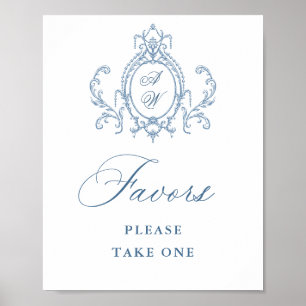 Victorian Ornate Grace Floral Blue Favours Wedding Poster