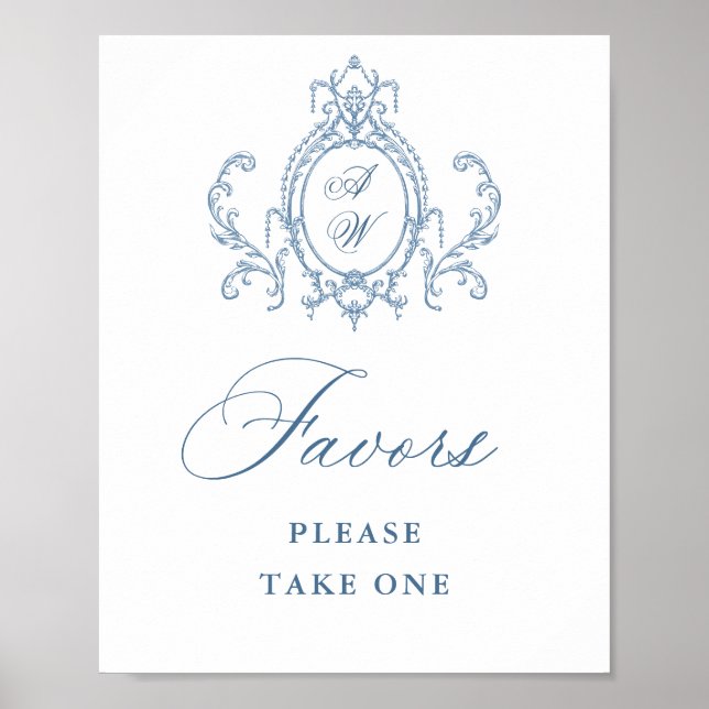 Victorian Ornate Grace Floral Blue Favours Wedding Poster (Front)