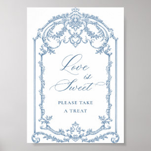 Victorian Ornate Grace Floral Blue Love is Sweet Poster