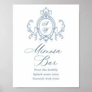 Victorian Ornate Grace Floral Blue Mimosa Bar Sign