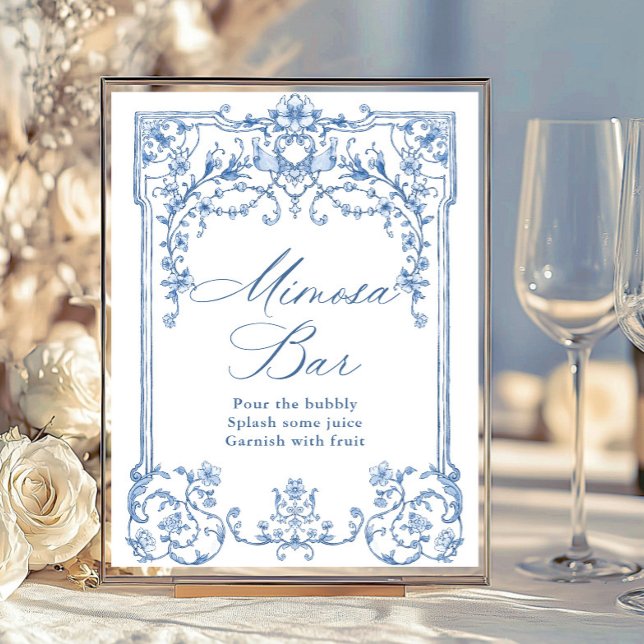 Victorian Ornate Grace Floral Blue Mimosa Bar Sign (Creator Uploaded)