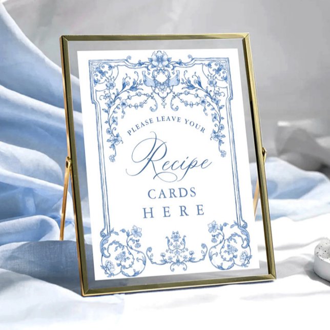 Victorian Ornate Grace Floral Blue Recipe Cards Poster (Creator Uploaded)