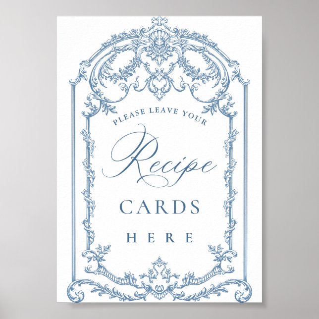 Victorian Ornate Grace Floral Blue Recipe Cards Poster (Front)