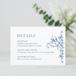 Victorian Ornate Grace Floral Blue Wedding Details Enclosure Card