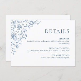 Victorian Ornate Grace Floral Blue Wedding Details Enclosure Card