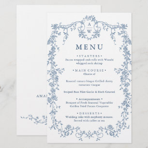 Victorian Ornate Grace Floral Blue Wedding Menu