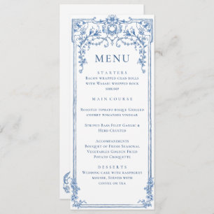 Victorian Ornate Grace Floral Blue Wedding Menu  Invitation