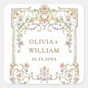 Victorian Ornate Grace Floral Bohemian Wedding Square Sticker