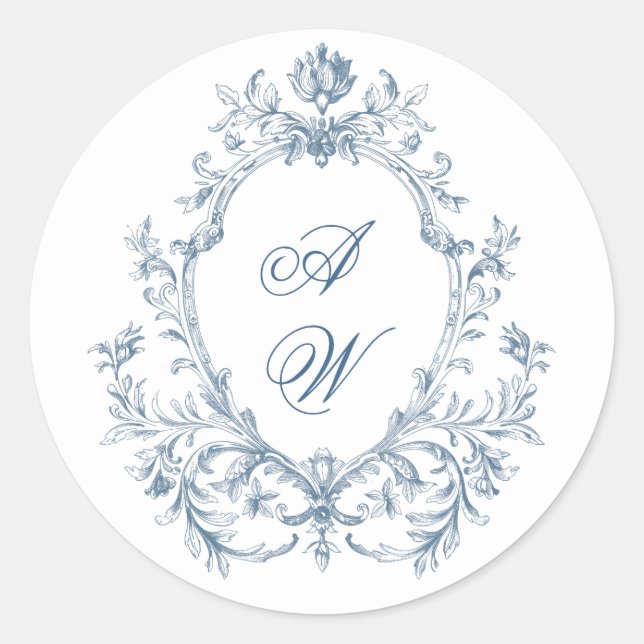 Victorian Ornate Grace Floral Dusty Blue Wedding Classic Round Sticker (Front)