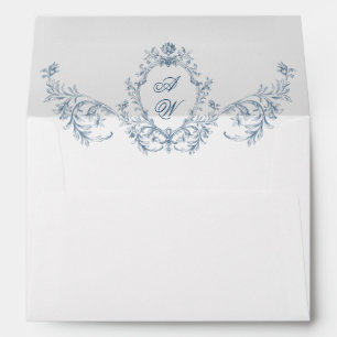 Victorian Ornate Grace Floral Dusty Blue Wedding Envelope