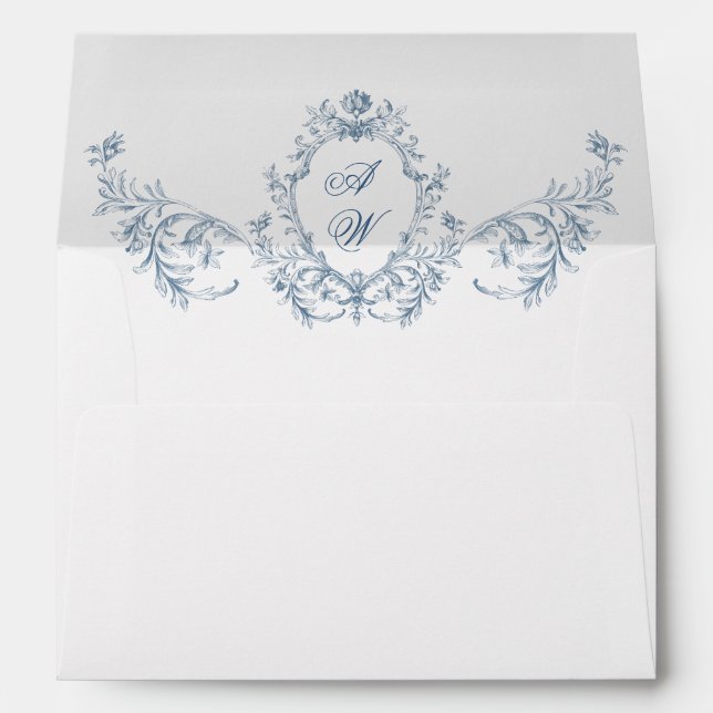 Victorian Ornate Grace Floral Dusty Blue Wedding Envelope (Back (Bottom))
