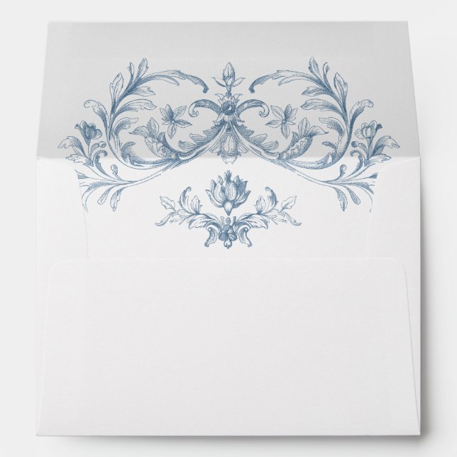 Victorian Ornate Grace Floral Dusty Blue Wedding Envelope (Back (Bottom))