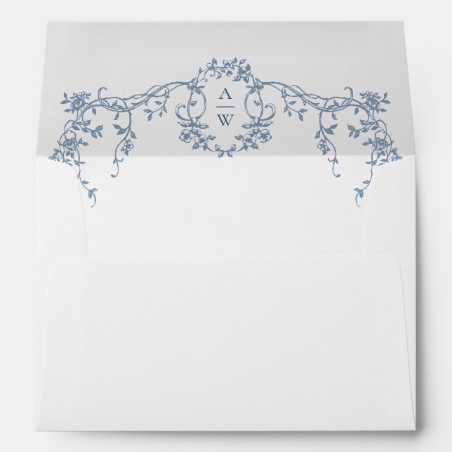 Victorian Ornate Grace Floral Dusty Blue Wedding Envelope (Back (Bottom))