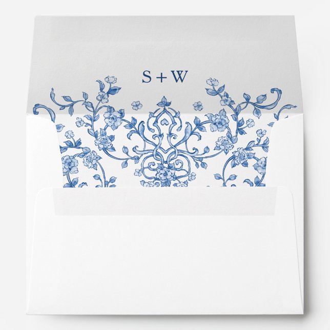 Victorian Ornate Grace Floral Dusty Blue Wedding Envelope (Creator Uploaded)