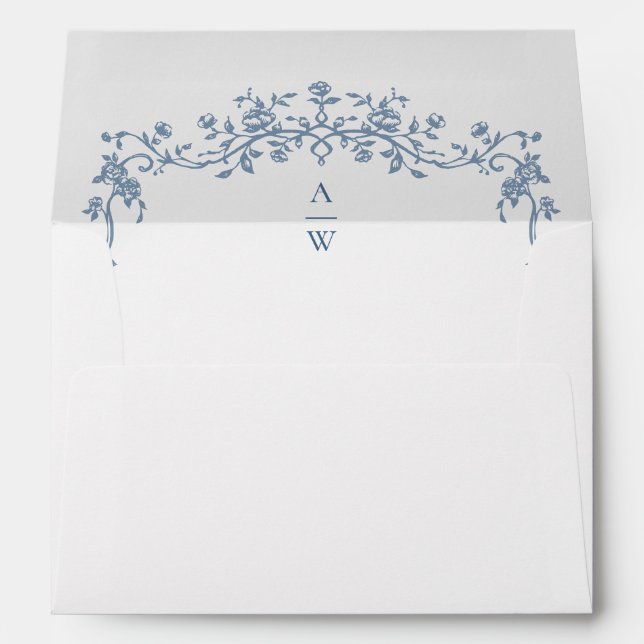 Victorian Ornate Grace Floral Dusty Blue Wedding Envelope (Back (Bottom))
