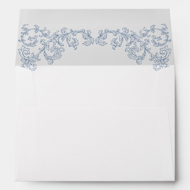 Victorian Ornate Grace Floral Dusty Blue Wedding Envelope (Back (Bottom))