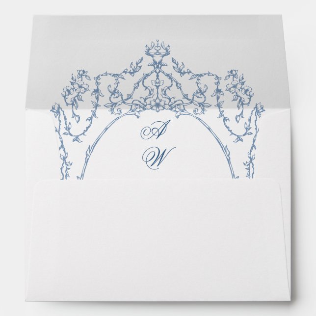 Victorian Ornate Grace Floral Dusty Blue Wedding Envelope (Back (Bottom))
