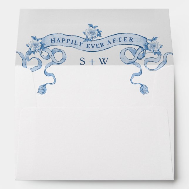 Victorian Ornate Grace Floral Dusty Blue Wedding Envelope (Back (Bottom))