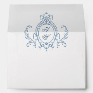 Victorian Ornate Grace Floral Dusty Blue Wedding Envelope
