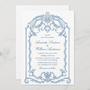 Victorian Ornate Grace Floral Dusty Blue Wedding Invitation
