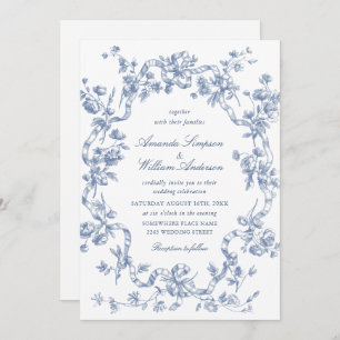 Victorian Ornate Grace Floral Dusty Blue Wedding Invitation