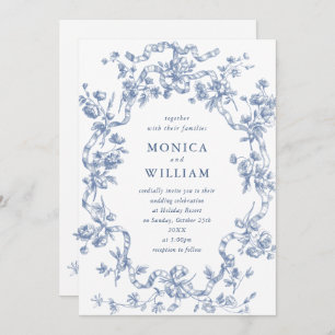 Victorian Ornate Grace Floral Dusty Blue Wedding Invitation