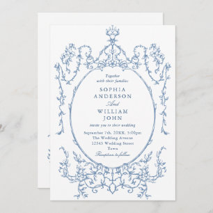 Victorian Ornate Grace Floral Dusty Blue Wedding Invitation