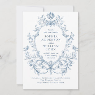 Victorian Ornate Grace Floral Dusty Blue Wedding Invitation
