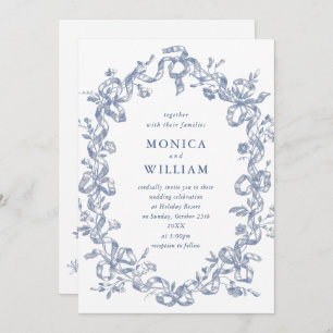 Victorian Ornate Grace Floral Dusty Blue Wedding Invitation