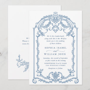 Victorian Ornate Grace Floral Dusty Blue Wedding Invitation
