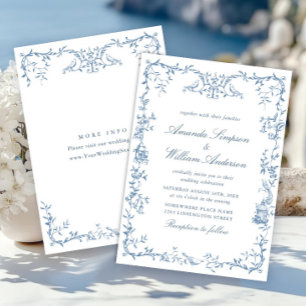 Victorian Ornate Grace Floral Dusty Blue Wedding Invitation