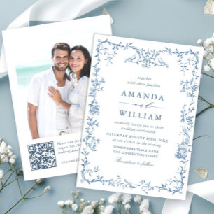 Victorian Ornate Grace Floral Dusty Blue Wedding Invitation