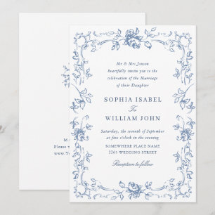 Victorian Ornate Grace Floral Dusty Blue Wedding Invitation
