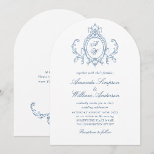Victorian Ornate Grace Floral Dusty Blue Wedding Invitation