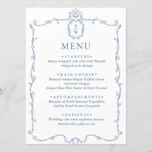 Victorian Ornate Grace Floral Dusty Blue Wedding Menu