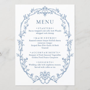 Victorian Ornate Grace Floral Dusty Blue Wedding Menu