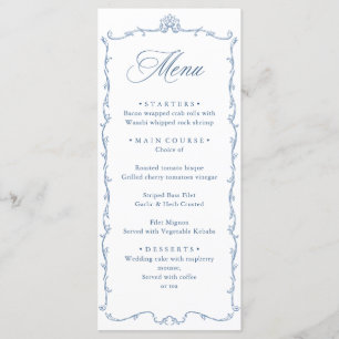 Victorian Ornate Grace Floral Dusty Blue Wedding Menu