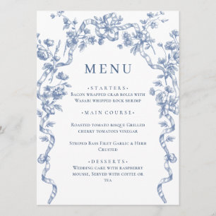 Victorian Ornate Grace Floral Dusty Blue Wedding Menu