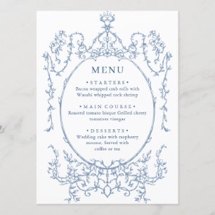 Victorian Ornate Grace Floral Dusty Blue Wedding Menu