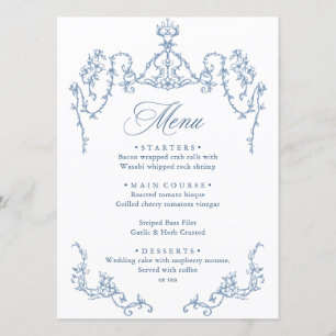 Victorian Ornate Grace Floral Dusty Blue Wedding Menu