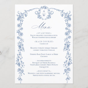 Victorian Ornate Grace Floral Dusty Blue Wedding Menu