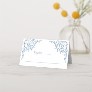 Victorian Ornate Grace Floral Dusty Blue Wedding Place Card