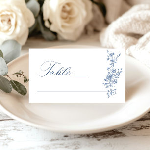 Victorian Ornate Grace Floral Dusty Blue Wedding Place Card