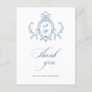 Victorian Ornate Grace Floral Dusty Blue Wedding Postcard