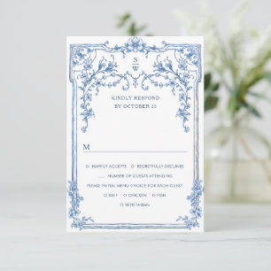 Victorian Ornate Grace Floral Dusty Blue Wedding RSVP Card